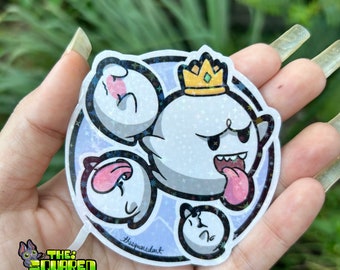 King Boo, Ghost Stickers, Mario, Video Games, Sparkling Stickers, Holographic paper