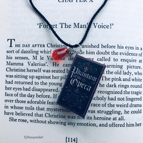 The Phantom of the Opera book necklace. Mini book charm pendant. Bookworm classic lover.