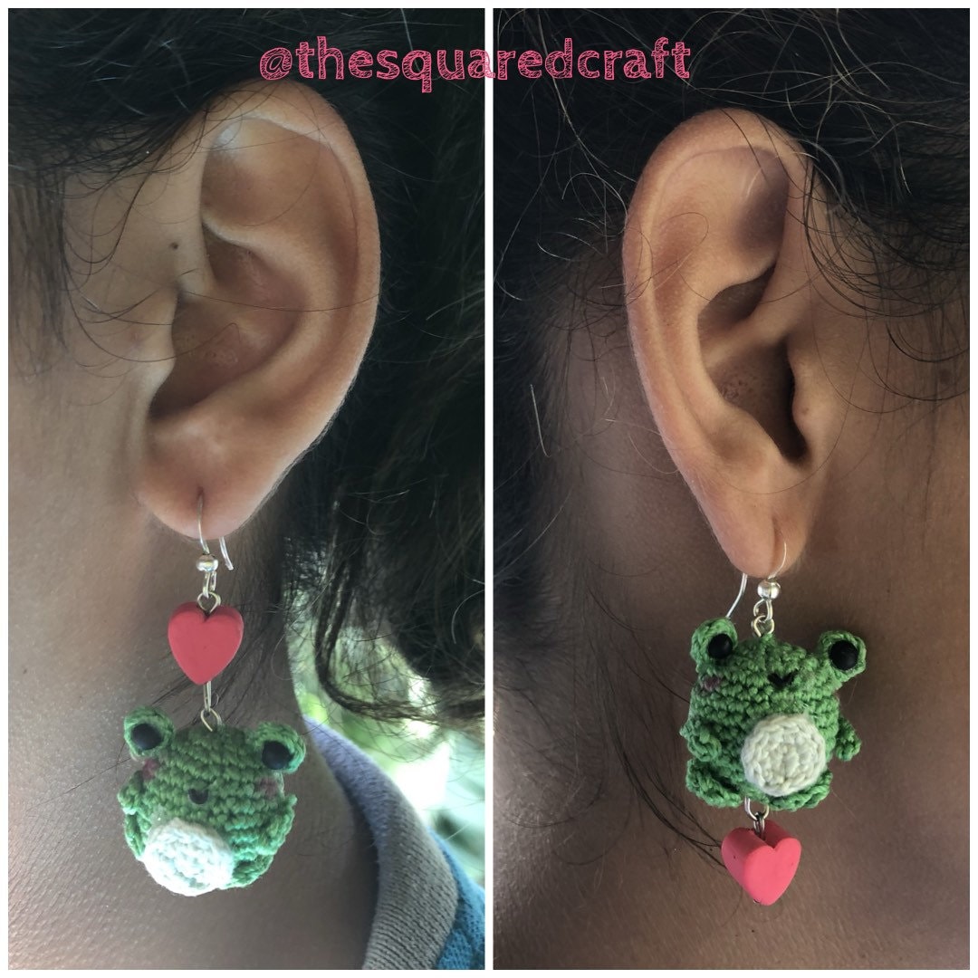 Frog Earrings, Crochet Earrings, Amigurumi Earrings, Cute Amigurumi