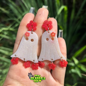 Cute Ghost, Flower, Resin Earrings Stainless Steel Studs, Spooky, Gothic, Horror