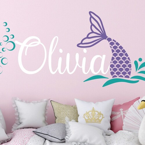 Mermaid Wall Decal With Name Mermaid Wall Decal Girls Room Etsy