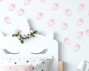 Strawberry Wall Decals for Girls Room, Fruit Wall Decals, Strawberry Wall Decor