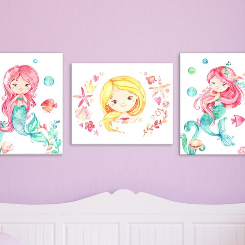 Mermaid Nursery Decor Nursery Wall Art Mermaid Prints Girls Etsy