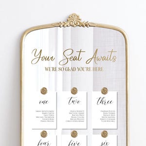 Your Seat Awaits Wedding Seating Chart Decal for Mirror, Wedding Welcome Sign Decal