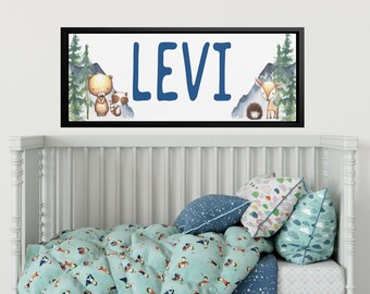 Woodland Animal Nursery Wall Art, Framed Woodland Name Canvas, Baby Shower Gift, Forest Nursery Decor, Watercolor Animals, Baby Boy Art