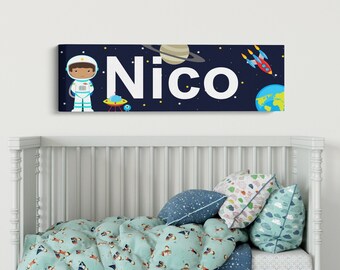 Astronaut Art,  Personalized Name Astronaut Canvas, Boys Room Decor,  Planet Art, Outer Space Nursery, Outer Space Decor,
