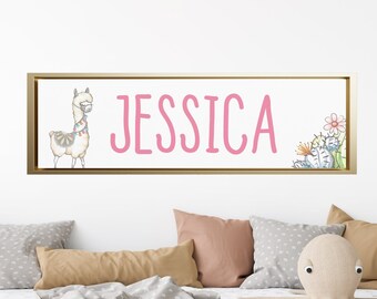 Personalized Llama Wall Art, Kids Framed Name Sign, Llama Nursery Decor