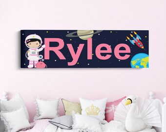 Framed Canvas Astronaut Name Sign, Astronaut Art, Outer Space Nursery, Girls Outer Space Decor, Personalized Name Print, Girls Room Decor
