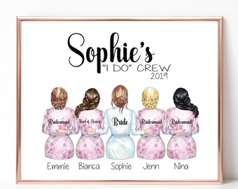 Personalized Bridesmaid Print, Gifts for Bride, Floral Robe Bridesmaid Print