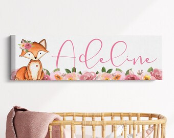 Girls Woodland Name Canvas, Woodland Nursery Decor, Woodland Baby Shower Gift, Woodland Nursery Decor, Little Girls Room