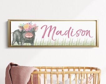 Personalized Pig Wall Art, Kids Framed Name Sign, Farm Girls Sign, Farm Nursery Decor, Girls Pig Name Sign, Farm Animals Nursery Wall Art