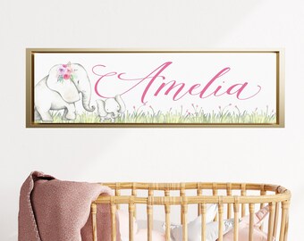 Girls Elephant Name Canvas, Elephant Nursery Decor, Elephant Baby Shower gift, Elephant Girls Room Decor