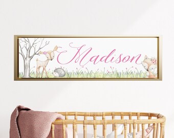 Girls Woodland Name Canvas, Woodland Nursery Decor, Woodland Baby Shower Gift, Woodland Nursery Decor, Little Girls Room