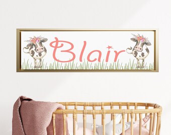 Girls Cow Name Sign, Cows Nursery Wall Art, Farm Animals Nursery Wall Art, Barnyard Nursery Wall Art, Watercolor Cow Print