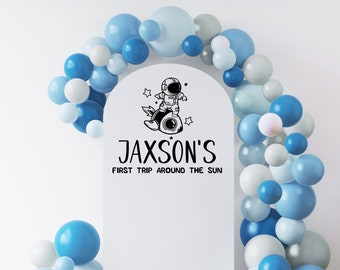 Personalized Outer Space Birthday Decal for Party Balloon Arch, First Birthday Party Decor, Boys Birthday Decal, First Trip Around The Sun