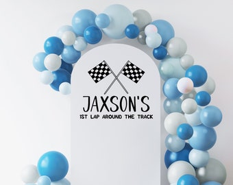 Personalized Race Car Birthday Decal for Party Balloon Arch, First Birthday Party Decoration, Boys Birthday Vinyl Decal