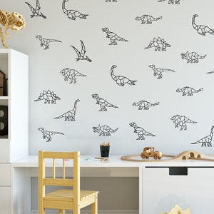 Geometric Dinosaur Decals, Dinosaur Room Decor for Boys, Set of 36