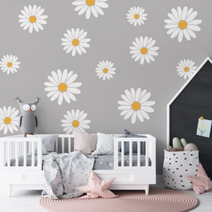 Large Daisy Wall Decals, Flower Wall Decals, Girls Room Decor, Daisy Wall Stickers, Daisy Wall Decals for Nursery, 13 Daisies