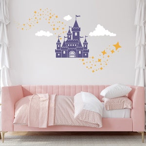 Princess Castle with Clouds and Stars Wall Decals, Princess Nursery Decal, Decals for Little Girls Room