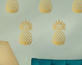 Pineapple Wall Decal, Large 10 Pineapples Sticker, Pineapple Wall Decals, Gold Pineapple Decals, Pineapple Decor