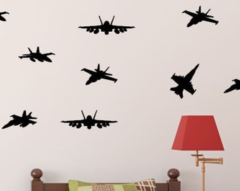 Fighter Jet Plane Wall Stickers, Plane Wall Decals, Fighter Jet decals, Pilot Decal, Set of 15