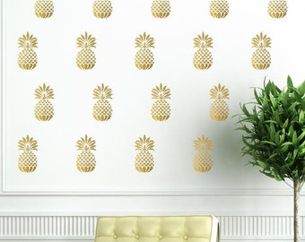 Pineapple Wall Decals - Gold Pineapple Decals - Pineapple Decor - Pineapple Wall Decal  - 44 Small Pineapples Sticker - Office Wall Decal