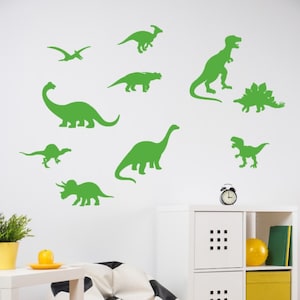 Dinosaur Wall Decal Dinosaur Stickers Dinosaur Bathroom Decals Boy Bedroom Wall Decor Dino Decals Peel & Stick Set of 10 image 1