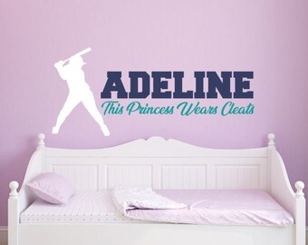 Softball Wall Decal with Name, Gift for Softball Catcher, Girls Softball Room Decor, Girl Wall Decal Name, Gift for Softball Player