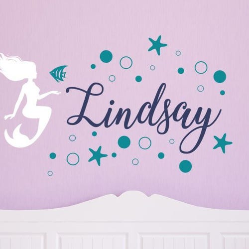 Personalized Girls Mermaid Name Wall Decal Custom Name Nursery Etsy