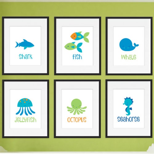 Sea Nursery Prints - Under The Sea - Under The Sea Birthday - Nursery Room Decor - Nursery Wall Art - Kids Bathroom Decor - Whale Shark Fish