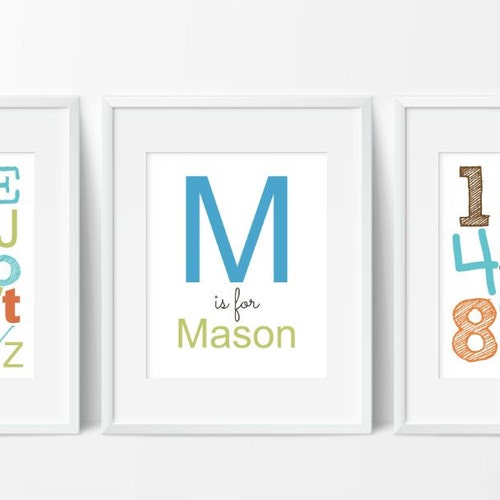 ABC Wall Art - 123 Print - Nursery Decor - Nursery Prints - Personalized Name Print - Gift for Newborn - Nursery Art - Set of 3