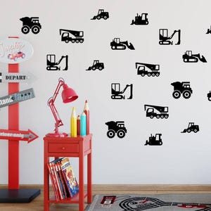 Construction Truck Wall Decals, Nursery Playroom Decor, Set of 18