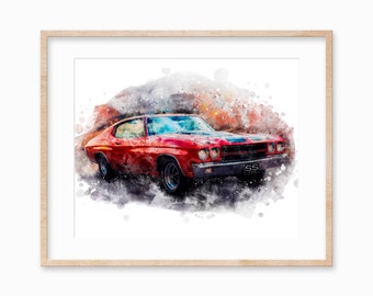 Car Drawing Custom, Personalized Gift for Car Enthusiast, Watercolor Car from Photo, Gift for Dad