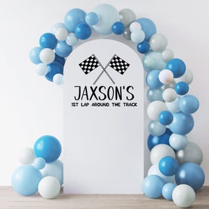 Personalized Race Car Birthday Decal for Party Balloon Arch, First Birthday Party Decoration, Boys Birthday Vinyl Decal
