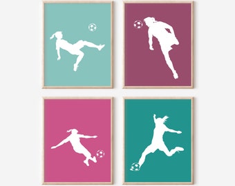 Custom Soccer Wall Art: Girls Silhouette Prints, Set of 4