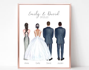 Personalized Bridal Party Portrait, Gifts for Bride, Wedding Keepsake Gift, Wedding Party Portrait, Special Gift for Bride