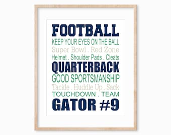 Personalized Football Wall Art, Boys Room Decor