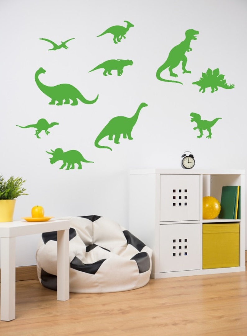 Dinosaur Wall Decal Dinosaur Stickers Dinosaur Bathroom Decals Boy Bedroom Wall Decor Dino Decals Peel & Stick Set of 10 image 1
