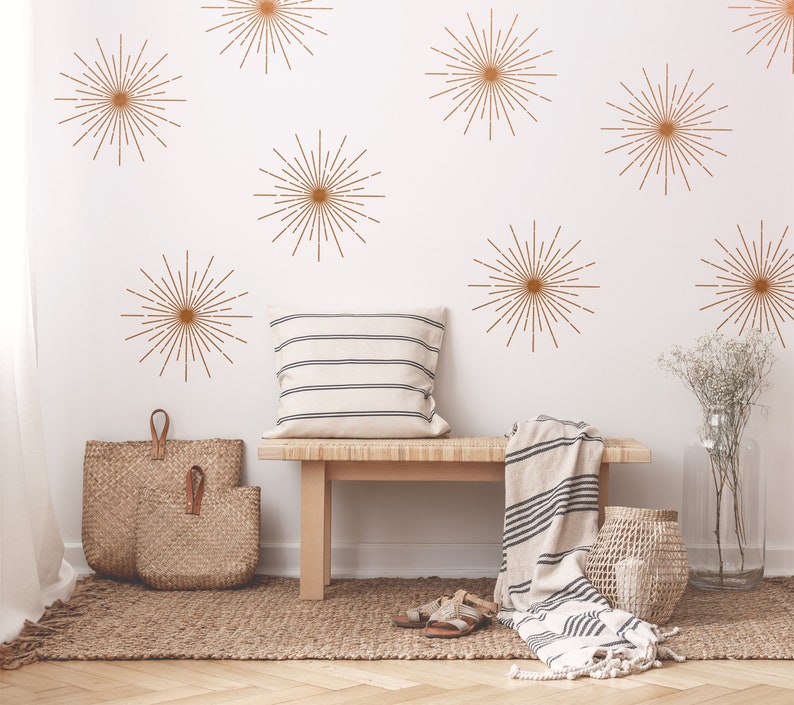 Starburst Wall Decals, Boho Sunburst Wall Decal, Kids Room Wall Art, Sunshine Wall Stickers, Playroom Decor image 2