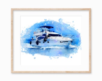 Custom Watercolor Boat Portrait Print, Personalized Boat Art