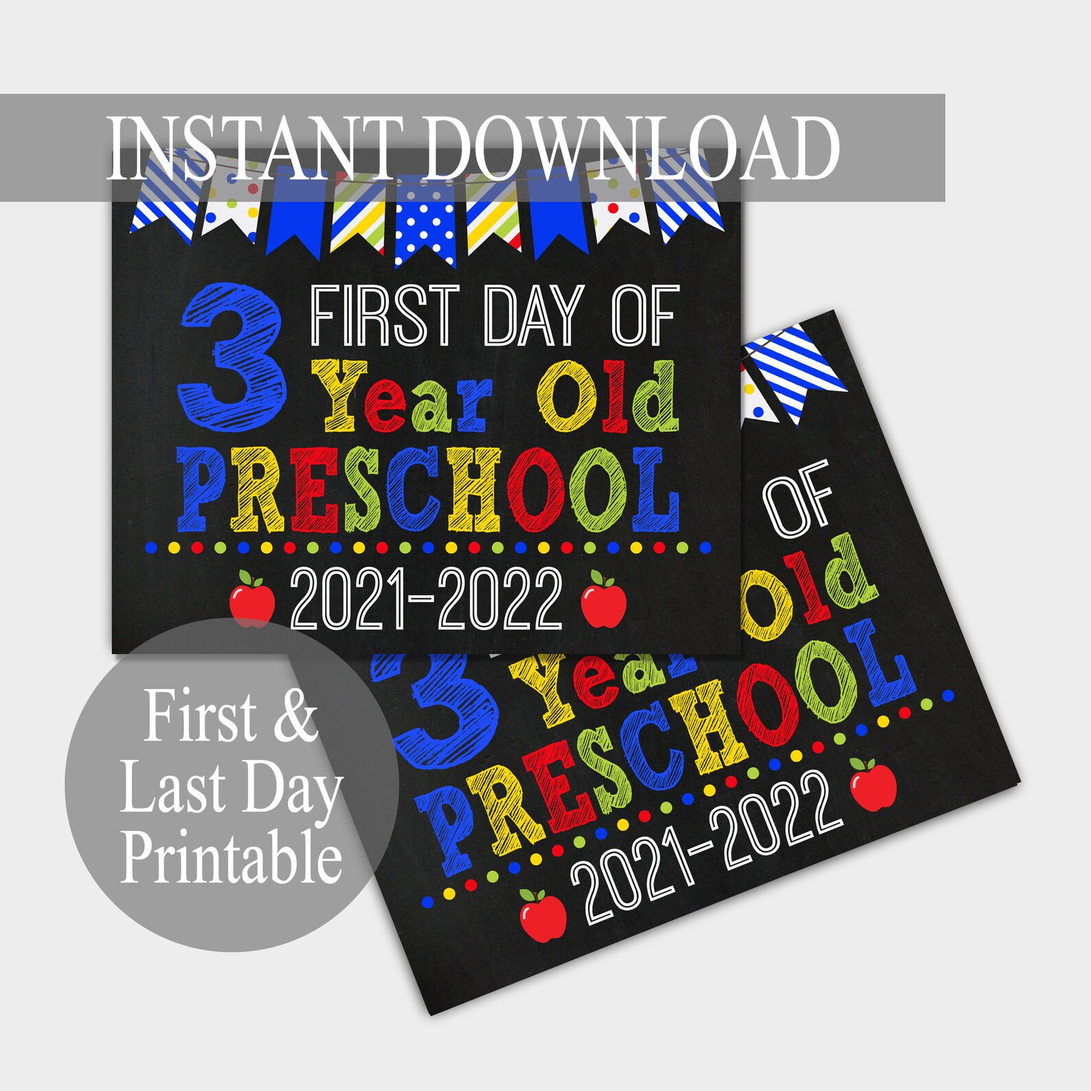 First Day of 3 Year Old Preschool Sign Print Yourself Back to Etsy