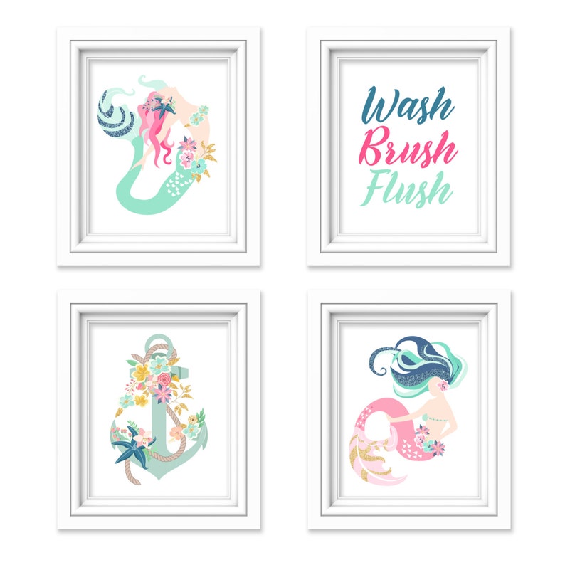 Mermaid Bathroom Decor Bathroom Wall Decor Mermaid Wall Art Etsy