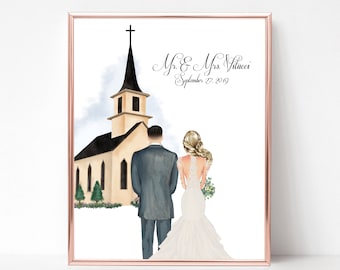 Personalized Bride and Groom Print, Bride and Groom Church Print, Military Wedding Gift Idea, Wedding Gift for Him