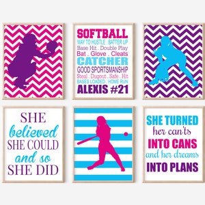 Personalized Softball Prints, Softball Wall Decor for Girls Room, Softball Player Gift, Softball Room Decor, Softball Wall Art