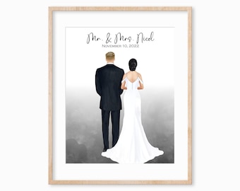 Personalized Bride and Groom Illustration, Wedding Gift