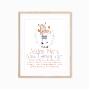 Cancer Zodiac Sign Print, Kids Astrology Decor, Gift for Little Girl