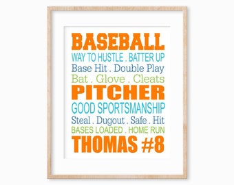 Personalized Baseball Print, Sports Room Decor, Gift for Baseball Player