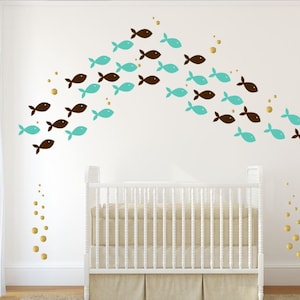 Sea Creature Decal - Kids Bathroom Decals - 72 Fish Wall Decals - School Of Fish Decals - Under The Sea Wall Decals - Nautical Decals