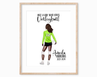 Personalized Girls Volleyball Player Print, Girls Volleyball Team Gift, Volleyball Player Gift, Girl Volleyball Decor