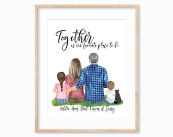 Personalized Family Portrait Print, Custom Pet & Kids Wall Art